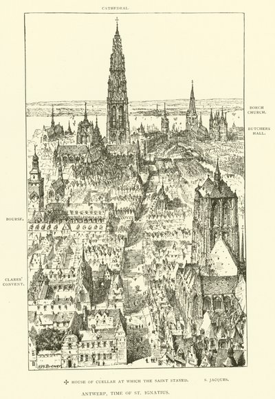 Antverpy, doba svatého Ignáce (rytina) od Henry William Brewer