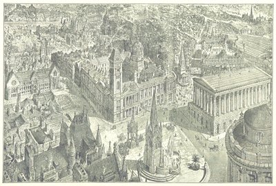 Pohled na Birmingham z ptačí perspektivy v roce 1886. od Henry William Brewer