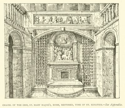 Kaple Jesliček, St Mary Major, Řím, restaurována, doba svatého Ignáce (rytina) od Henry William Brewer