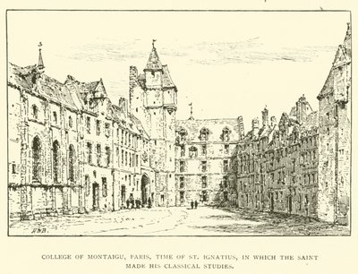 College of Montaigu, Paříž, doba svatého Ignáce, ve které světec prováděl svá klasická studia (rytina) od Henry William Brewer
