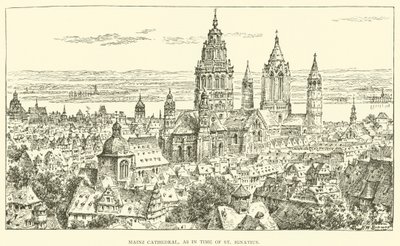 Mohučská katedrála, jako v době svatého Ignáce (rytina) od Henry William Brewer