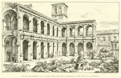 Palác a bazilika svatého Marka, Řím, papežská rezidence v době svatého Ignáce (rytina) od Henry William Brewer