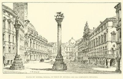 Piazza dei Signori, Vicenza, na kterém kázal sv. Ignác a jeho společníci (rytina) od Henry William Brewer