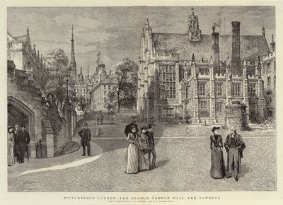 Malebný Londýn, Middle Temple Hall a zahrady od Henry William Brewer