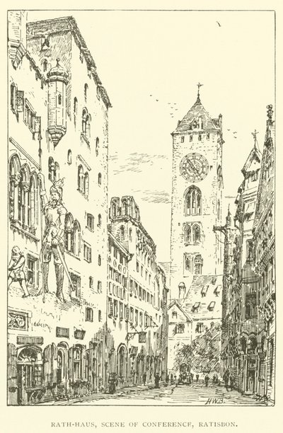 Rath-Haus, dějiště konference, Ratisbon (rytina) od Henry William Brewer