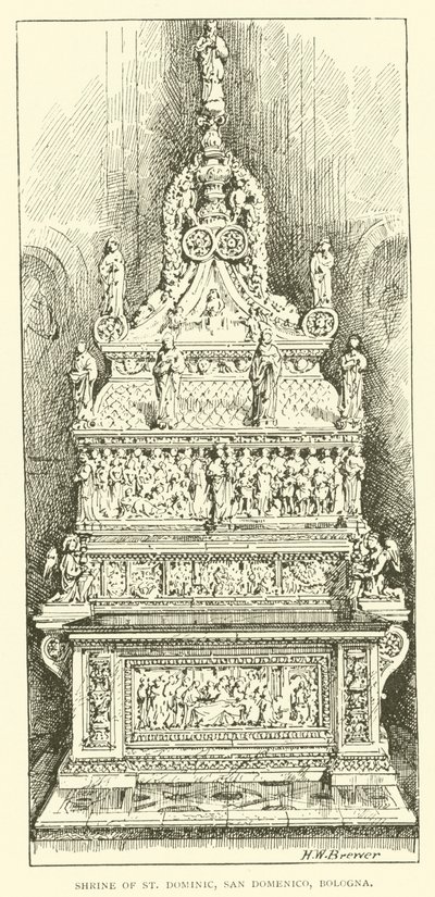 Svatyně svatého Dominika, San Domenico, Bologna (rytina) od Henry William Brewer