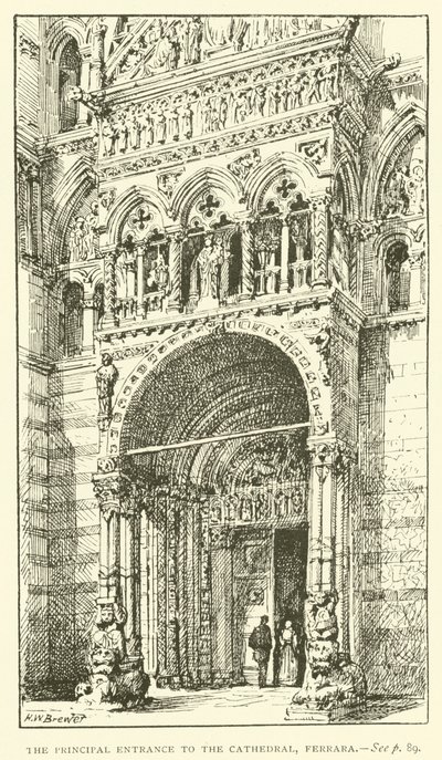 Hlavní vchod do katedrály, Ferrara (rytina) od Henry William Brewer