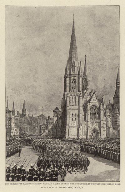Průvod procházející kolem kostela reverenda Newmana Halla (Christ Church) na Westminster Bridge Road od Henry William Brewer
