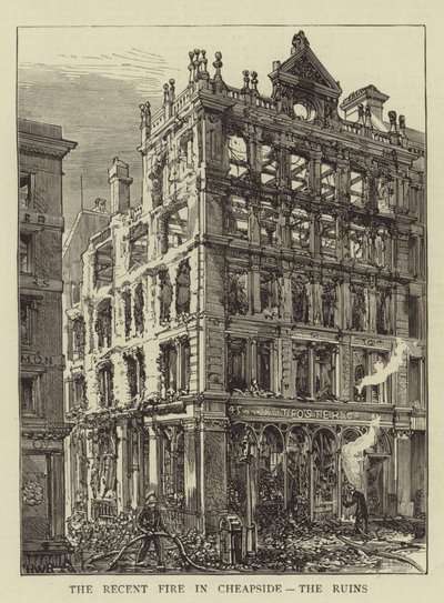 Nedávný požár v Cheapside, v ruinách od Henry William Brewer