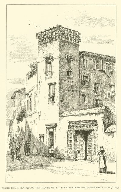 Torre del Melangolo, dům svatého Ignáce a jeho společníků (rytina) od Henry William Brewer