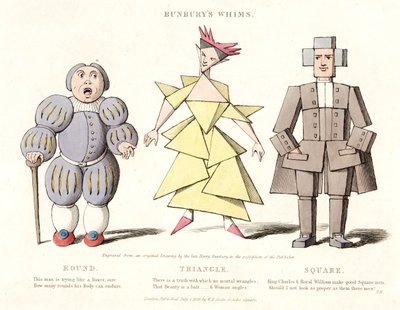 Kulatý, trojúhelníkový a čtvercový, z Bunburys Whims, 1828 od Henry William after Bunbury
