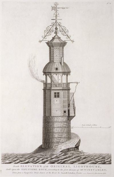 Eddystone Lighthouse vyrytý Henry Roberts (fl.1761), 1761 od Henry Winstanley