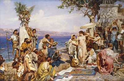 Phryne na festivalu Poseidona, boha moří, od Henryk Siemieradzki