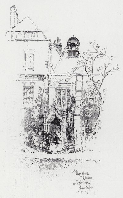 A Peep from the Garden, Staple Inn (rytina) od Herbert (after) Railton