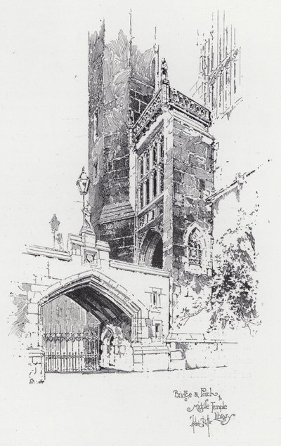 Bridge and Portch to Middle Temple Library (rytina) od Herbert (after) Railton