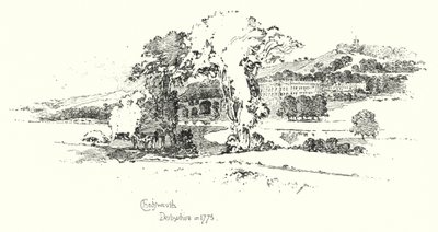 Chatsworth, Derbyshire, v roce 1775 (litho) od Herbert (after) Railton