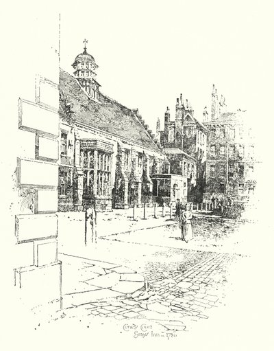 Coney Court, Grays Inn, v roce 1780 (litho) od Herbert (after) Railton