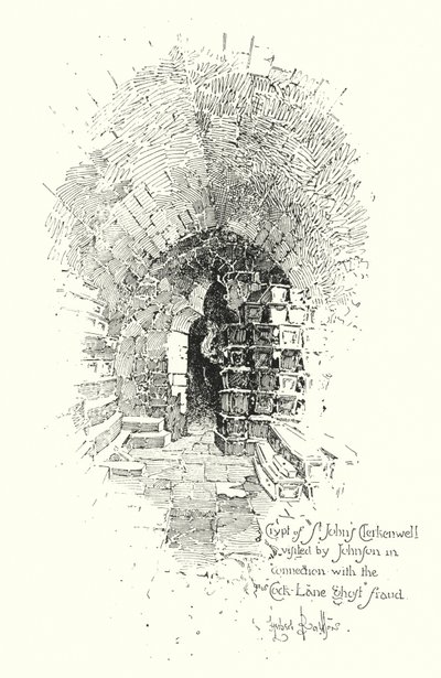 Crypt, St John’s Clerkenwell, kterou navštívil Dr Johnson v souvislosti s podvodem Cock Lane Ghost (litho) od Herbert (after) Railton