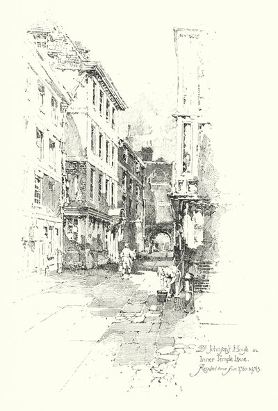Dům doktora Johnsona, Inner Temple Lane, tam sídlil v letech 1760 až 1765 (litho) od Herbert (after) Railton