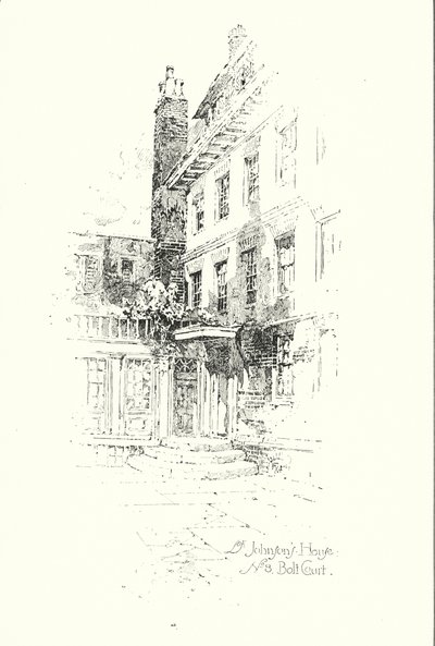 Dům doktora Johnsona, Bolt Court č. 8, Londýn (litho) od Herbert (after) Railton