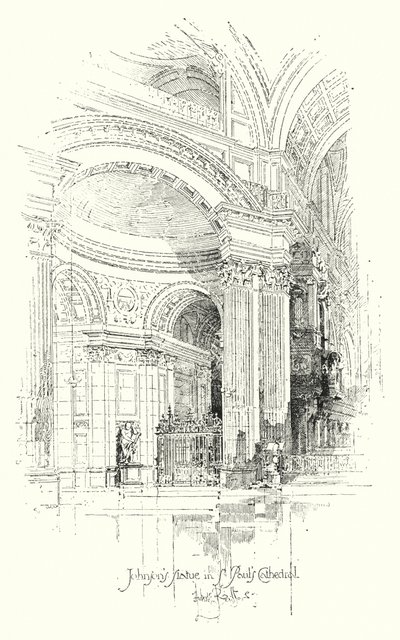 Socha Dr Johnsona, Katedrála svatého Pavla, Londýn (litho) od Herbert (after) Railton