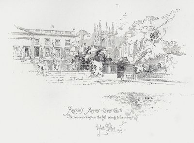 Pokoje anglického uměleckého kritika Johna Ruskina na Corpus Christi College, Oxford (litho) od Herbert (after) Railton