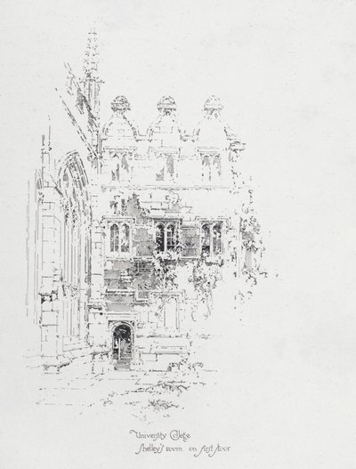 Pokoj anglického básníka Percy Bysshe Shelleyho v prvním patře University College v Oxfordu (litho) od Herbert (after) Railton