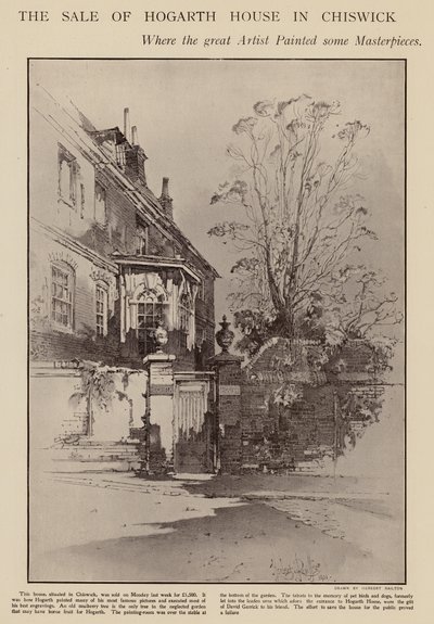 Bývalý domov Williama Hogartha, Chiswick, Londýn (litho) od Herbert (after) Railton