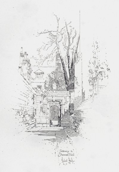 Brána do Frewen Hall, Oxford (litho) od Herbert (after) Railton