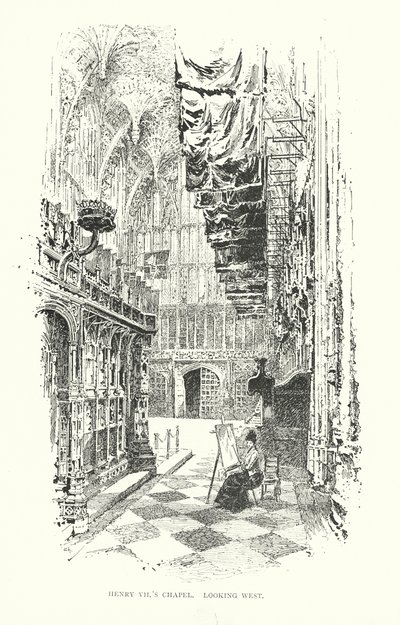 Kaple Jindřicha VII., pohled na západ (litografie) od Herbert (after) Railton