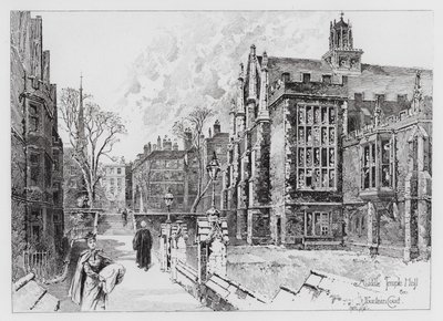 Middle Temple Hall a Fountain Court (rytina) od Herbert (after) Railton