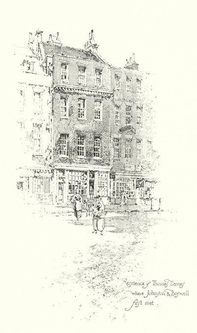 Sídlo Thomase Daviese, Londýn, kde se Dr. Johnson a James Boswell poprvé setkali (litho) od Herbert (after) Railton
