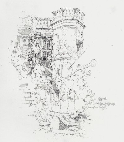 Pokoj anglického autora Charlese Lutwidge Dodgsona (Lewis Carroll), Christ Church College, Oxford (litho) od Herbert (after) Railton