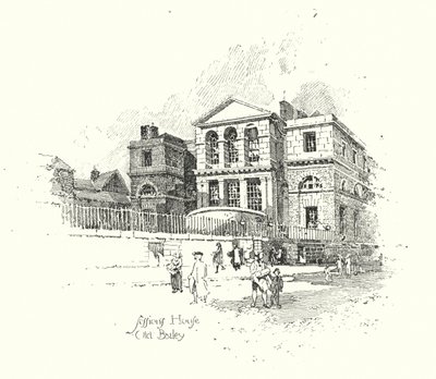 Sessions House, Old Bailey, Londýn (litho) od Herbert (after) Railton