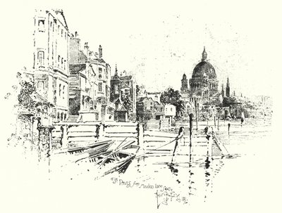 Katedrála svatého Pavla, Londýn, z Maiden Lane Stairs (litho) od Herbert (after) Railton