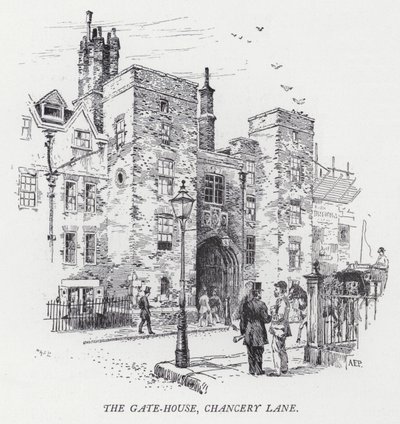 The Gate-House, Chancery Lane (rytina) od Herbert (after) Railton