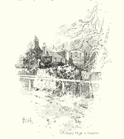 The Priory, Dům doktora Johnsona, v Hampstead, Londýn (litho) od Herbert (after) Railton