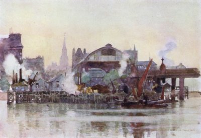 Charing Cross Station od řeky (barevné lito) od Herbert Menzies (after) Marshall