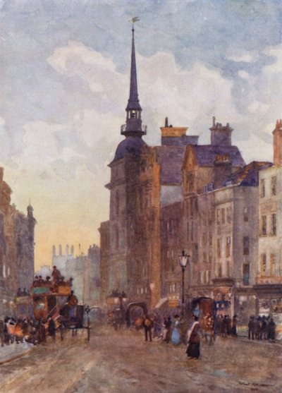 Pohled dolů Ludgate Hill ze schodů svatého Pavla (barevné lito) od Herbert Menzies (after) Marshall