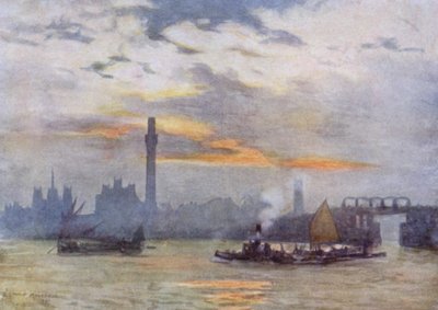 Východ slunce v Lambeth (barevné lito) od Herbert Menzies (after) Marshall
