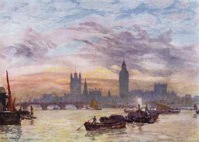 Westminster Towers (barevné lito) od Herbert Menzies (after) Marshall