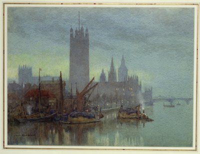 Twilight from Lambeth Bridge (wc na papíře) od Herbert Menzies Marshall