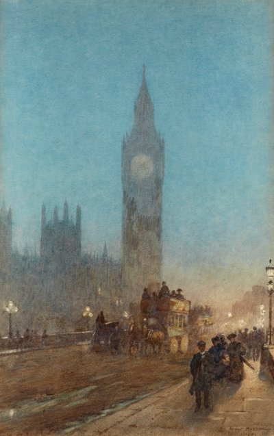 Soumrak na Westminsterském mostě (akvarel a bodycolor) od Herbert Menzies Marshall