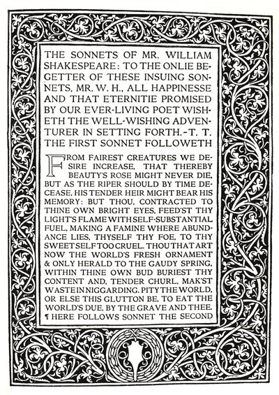 Riccardi Press: Stránka ze Shakespearových sonetů, kolem roku 1914 od Herbert Percy Horne