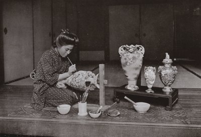 Malíř keramiky (černobílá fotografie) od Herbert Ponting