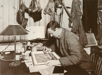 Dr. Wilson zpracovává náčrt, který je uveden na str. 258, 1911, 1913 od Herbert Ponting