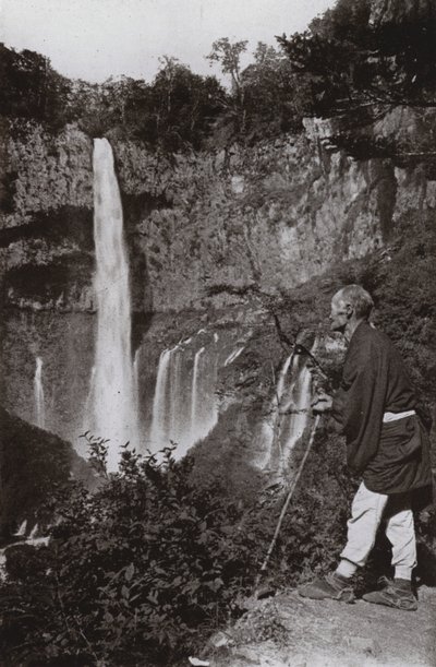 Kegon-no-taki (černobílá fotografie) od Herbert Ponting