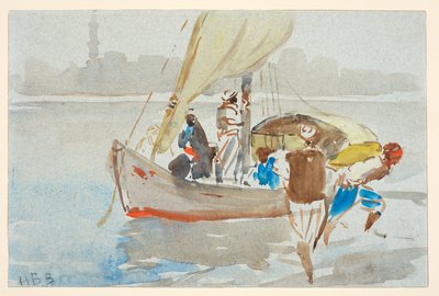Pohled na Káhiru (?) (dříve „Pohled na Benátky“), cca 1860-97 (akvarel na světle modrém tkaném papíře, položen) od Hercules Brabazon Brabazon