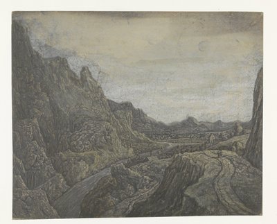 Skalnatá krajina se silnicí a řekou od Hercules Segers