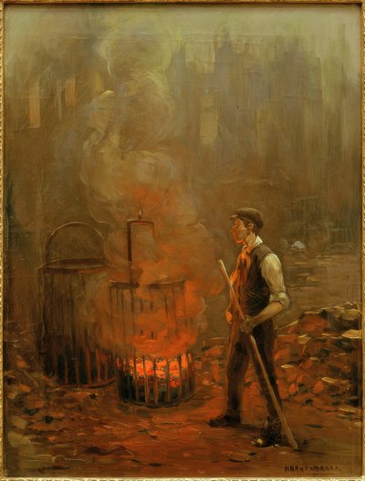 Dělník u kamen na uhlí, Anglie od Herman Heijenbrock